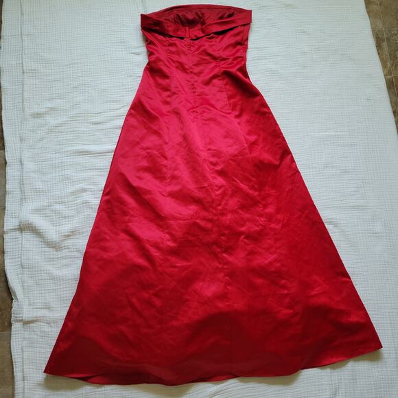 Vintage Y2K Prom Dress Formal Red Satin Strapless Ballgown Black Crinoline - Picture 6 of 8